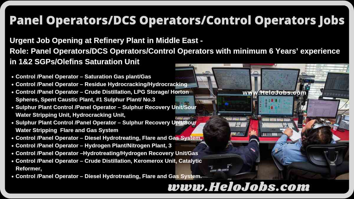 Panel Operators/DCS Operators/Control Operators Jobs